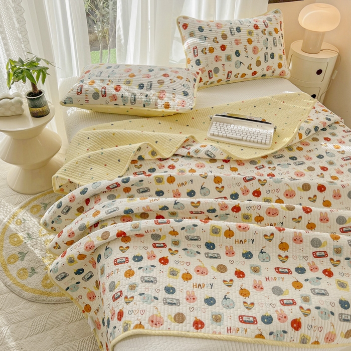 91家纺网 家纺一手货源 找家纺 茉夕家纺 2024新款纯棉斜纹13372双面纯棉床盖 电玩派对