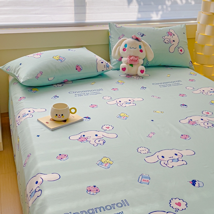 91家纺网 家纺一手货源 找家纺 金丝鸟家纺 2024新款全棉三丽鸥系列床单 甜品狗