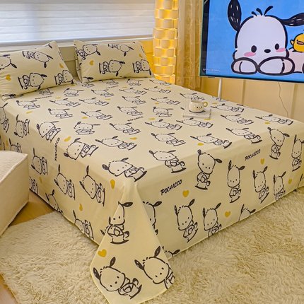 91家纺网 家纺一手货源 找家纺 金丝鸟家纺 2024新款全棉三丽鸥系列床单 爱心黑白帕恰狗