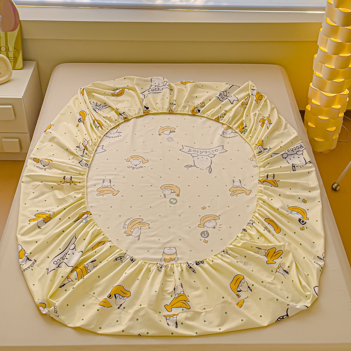 91家纺网 家纺一手货源 找家纺 金丝鸟家纺 2024新款全棉三丽鸥系列床笠 香蕉帕恰狗