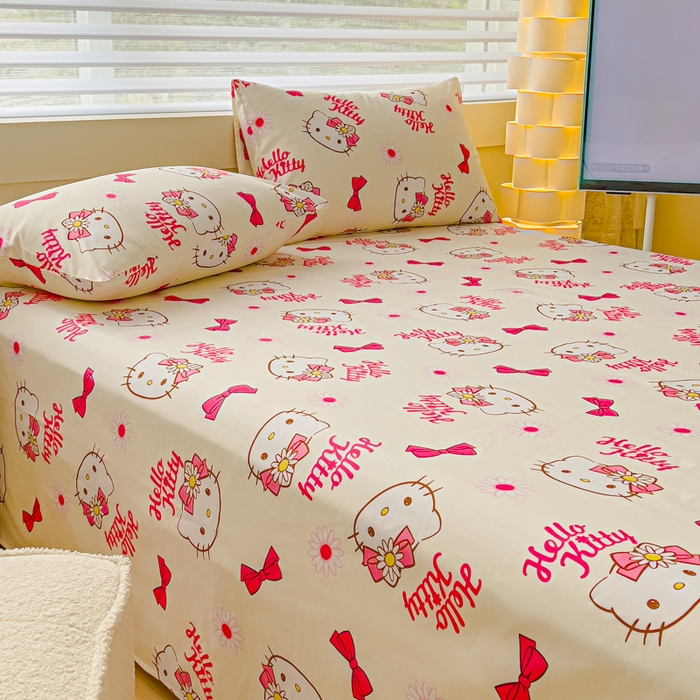 91家纺网 家纺一手货源 找家纺 金丝鸟家纺 2024新款全棉三丽鸥系列床单 领结kt