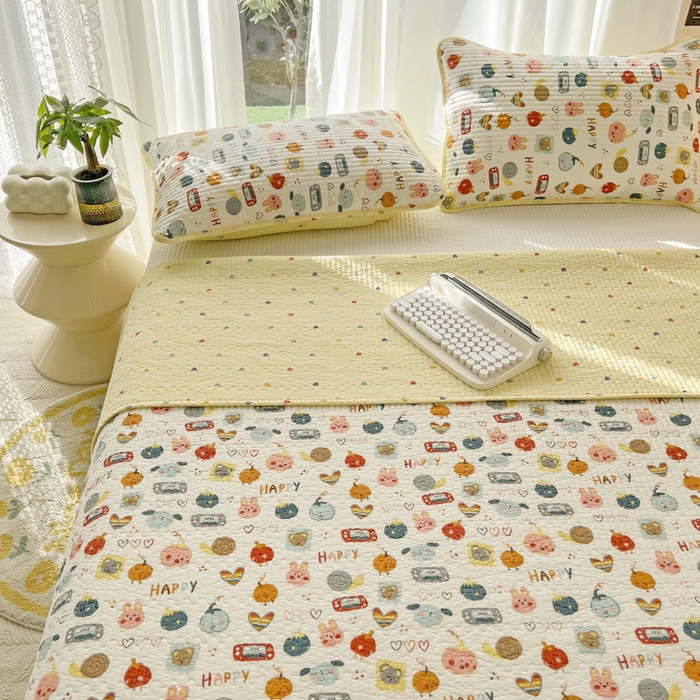 91家纺网 家纺一手货源 找家纺 茉夕家纺 2024新款纯棉斜纹13372双面纯棉床盖 电玩派对