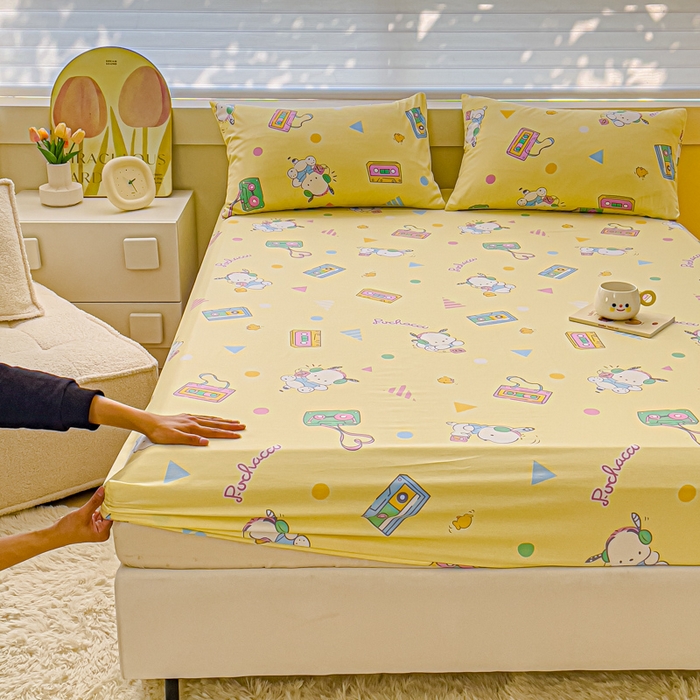 91家纺网 家纺一手货源 找家纺 金丝鸟家纺 2024新款全棉三丽鸥系列床笠 音乐帕恰狗