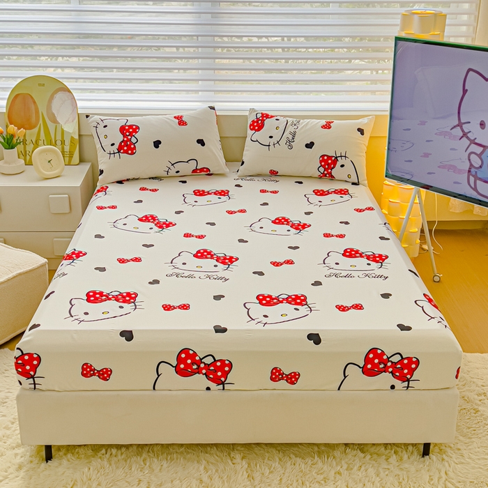 91家纺网 家纺一手货源 找家纺 金丝鸟家纺 2024新款全棉三丽鸥系列床笠 大脸kt