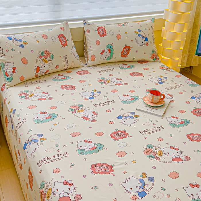 91家纺网 家纺一手货源 找家纺 金丝鸟家纺 2024新款全棉三丽鸥系列床单 花园kt