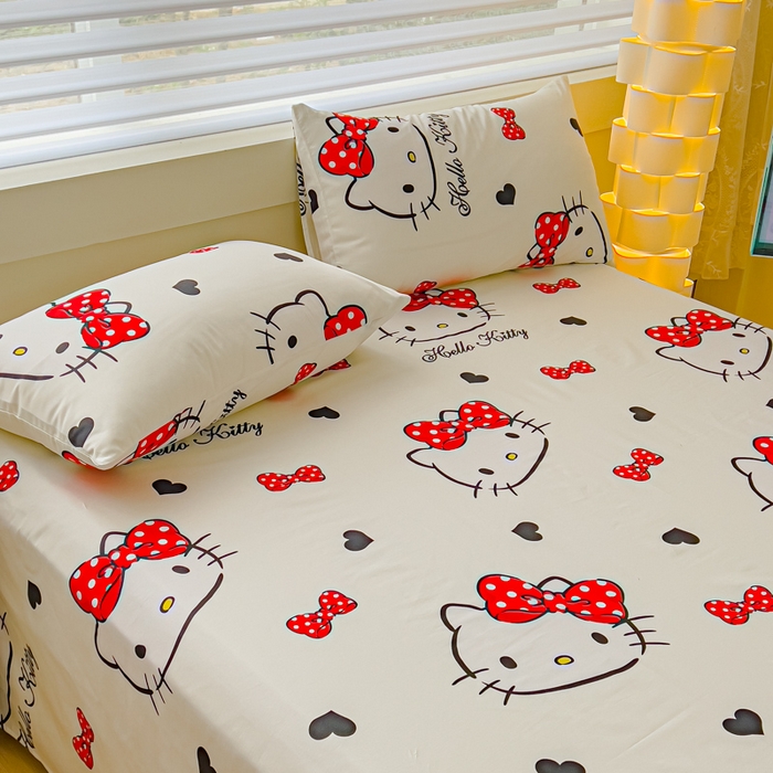 91家纺网 家纺一手货源 找家纺 金丝鸟家纺 2024新款全棉三丽鸥系列床单 大脸kt