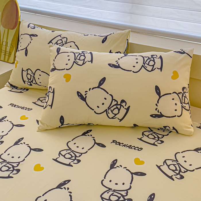 91家纺网 家纺一手货源 找家纺 金丝鸟家纺 2024新款全棉三丽鸥系列床单 爱心黑白帕恰狗