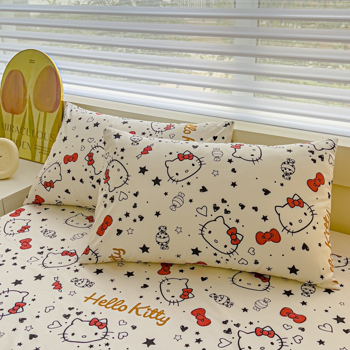 91家纺网 家纺一手货源 找家纺 金丝鸟家纺 2024新款全棉三丽鸥系列床单 糖果红kt