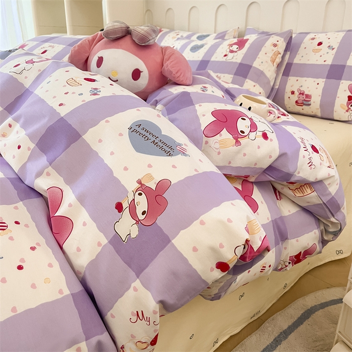 91家纺网 家纺一手货源 找家纺 呗旺鹿 2024新款三丽鸥系列全棉四件套 格子美乐蒂