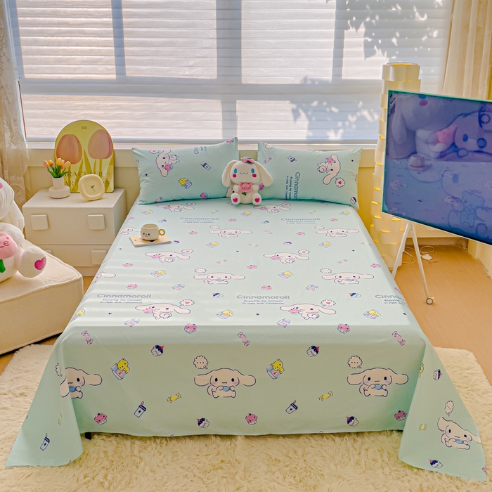 91家纺网 家纺一手货源 找家纺 金丝鸟家纺 2024新款全棉三丽鸥系列床单 甜品狗