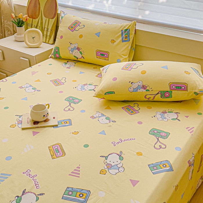 91家纺网 家纺一手货源 找家纺 金丝鸟家纺 2024新款全棉三丽鸥系列床单 音乐帕恰狗