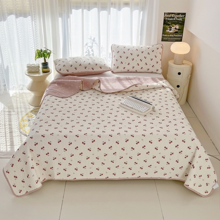91家纺网 家纺一手货源 找家纺 茉夕家纺 2024新款纯棉斜纹13372双面纯棉床盖 小樱桃