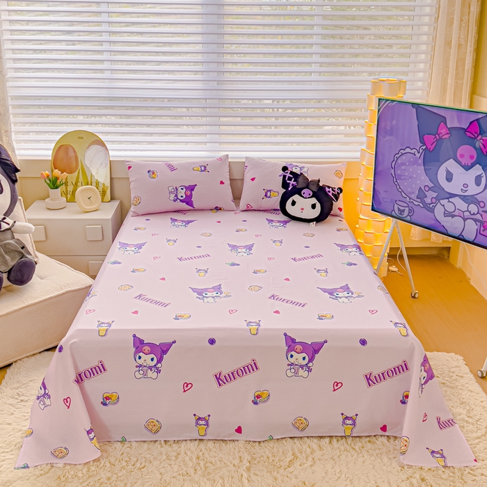 91家纺网 家纺一手货源 找家纺 金丝鸟家纺 2024新款全棉三丽鸥系列床单 荷包蛋