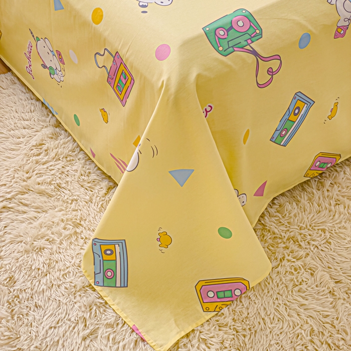 91家纺网 家纺一手货源 找家纺 金丝鸟家纺 2024新款全棉三丽鸥系列床单 音乐帕恰狗