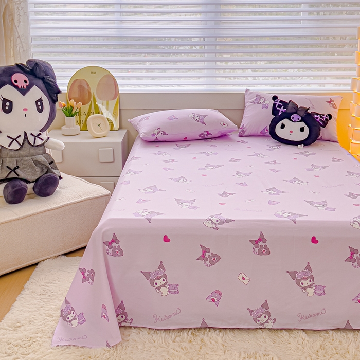 91家纺网 家纺一手货源 找家纺 金丝鸟家纺 2024新款全棉三丽鸥系列床单 香芋紫库洛米