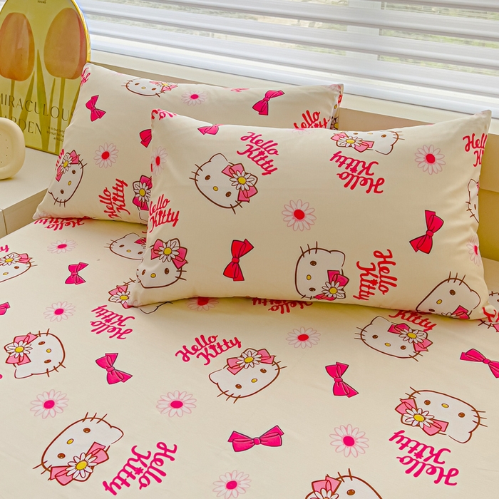 91家纺网 家纺一手货源 找家纺 金丝鸟家纺 2024新款全棉三丽鸥系列床单 领结kt