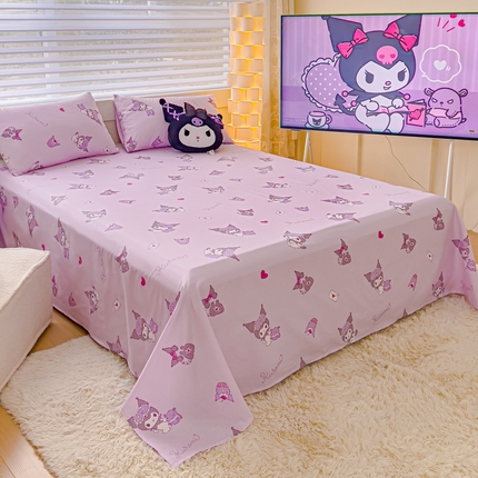 91家纺网 家纺一手货源 找家纺 金丝鸟家纺 2024新款全棉三丽鸥系列床单 香芋紫库洛米