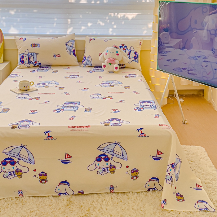 91家纺网 家纺一手货源 找家纺 金丝鸟家纺 2024新款全棉三丽鸥系列床单 花伞狗