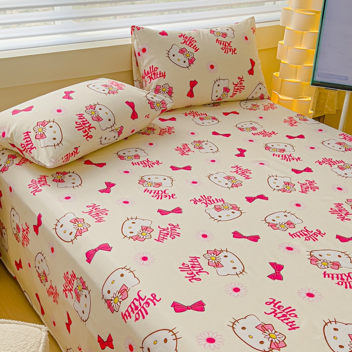 91家纺网 家纺一手货源 找家纺 金丝鸟家纺 2024新款全棉三丽鸥系列床单 领结kt