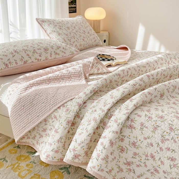 91家纺网 家纺一手货源 找家纺 茉夕家纺 2024新款纯棉斜纹13372双面纯棉床盖 浪漫花丛