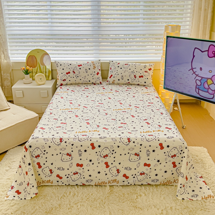 91家纺网 家纺一手货源 找家纺 金丝鸟家纺 2024新款全棉三丽鸥系列床单 糖果红kt