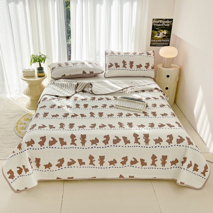 91家纺网 家纺一手货源 找家纺 茉夕家纺 2024新款纯棉斜纹13372双面纯棉床盖 瑜伽熊