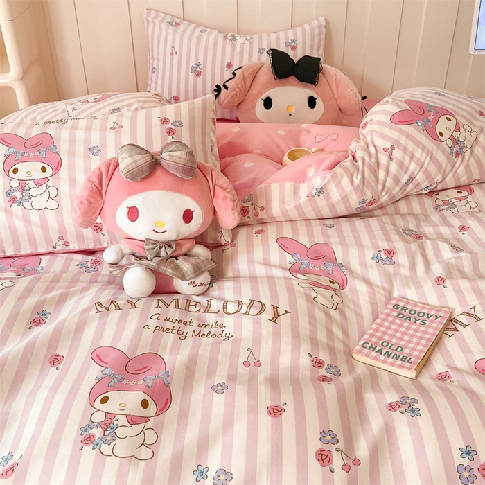 91家纺网 家纺一手货源 找家纺 呗旺鹿 2024新款三丽鸥系列全棉四件套 花花美乐蒂