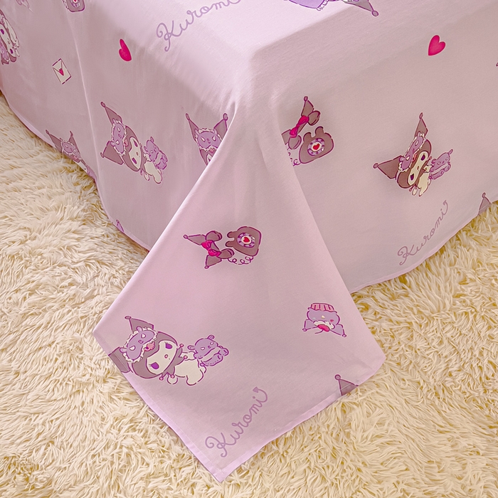 91家纺网 家纺一手货源 找家纺 金丝鸟家纺 2024新款全棉三丽鸥系列床单 香芋紫库洛米