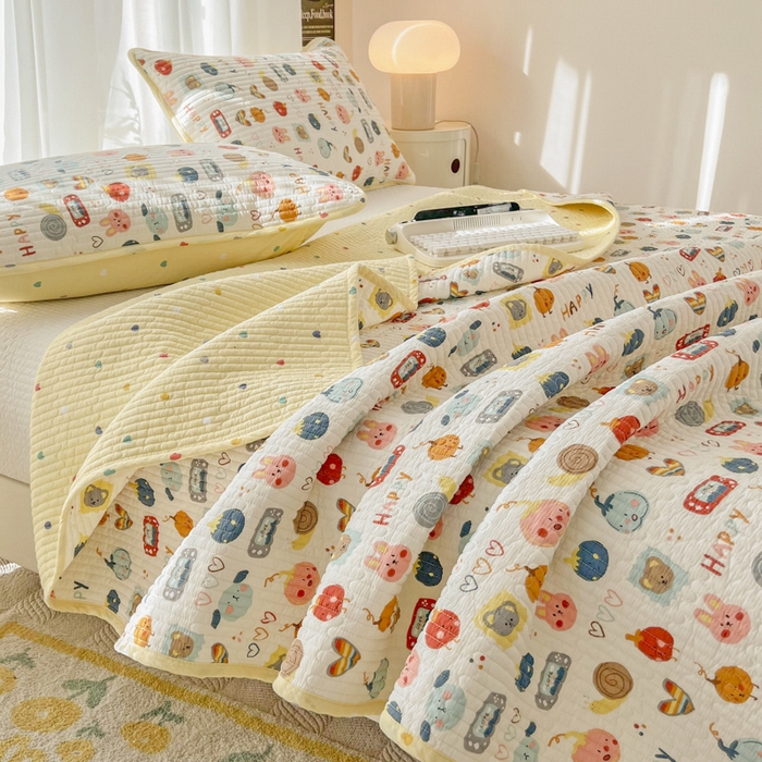 91家纺网 家纺一手货源 找家纺 茉夕家纺 2024新款纯棉斜纹13372双面纯棉床盖 电玩派对