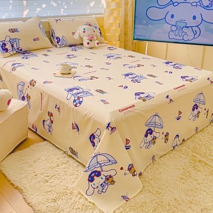 91家纺网 家纺一手货源 找家纺 金丝鸟家纺 2024新款全棉三丽鸥系列床单 花伞狗