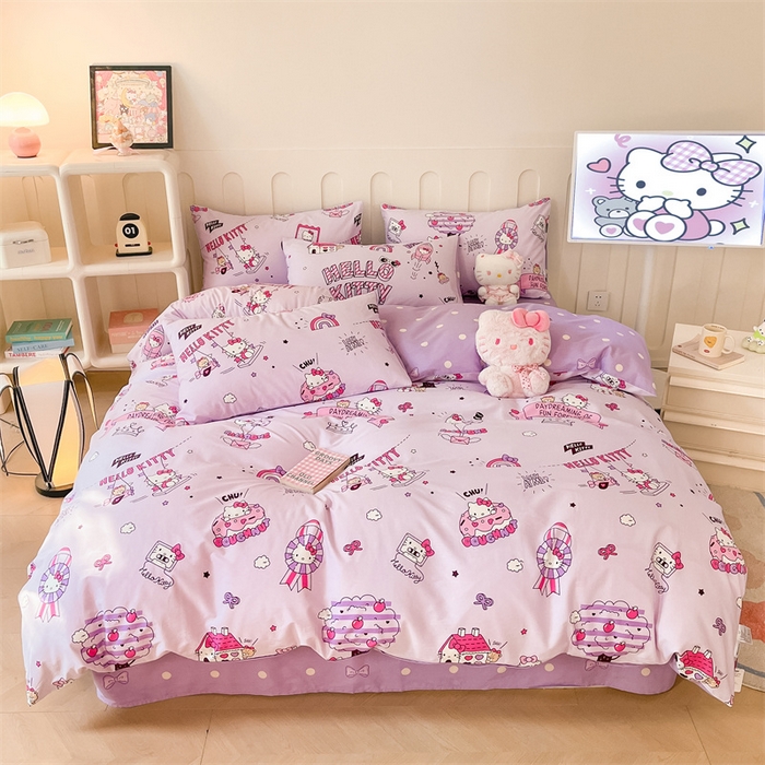 91家纺网 家纺一手货源 找家纺 呗旺鹿 2024新款三丽鸥系列全棉四件套 KT派对