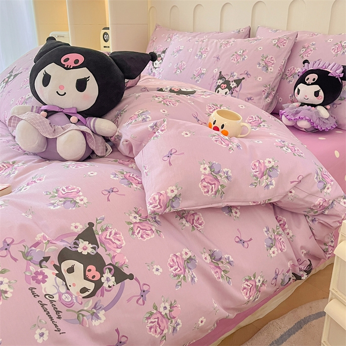 91家纺网 家纺一手货源 找家纺 呗旺鹿 2024新款三丽鸥系列全棉四件套 紫色库洛米