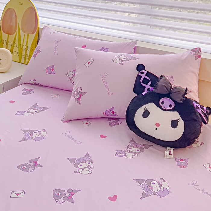 91家纺网 家纺一手货源 找家纺 金丝鸟家纺 2024新款全棉三丽鸥系列床单 香芋紫库洛米