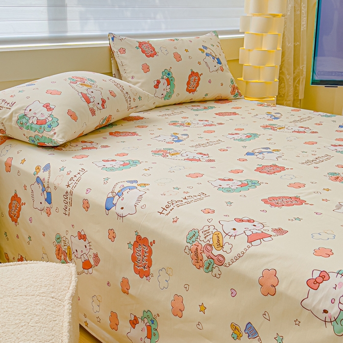 91家纺网 家纺一手货源 找家纺 金丝鸟家纺 2024新款全棉三丽鸥系列床单 花园kt