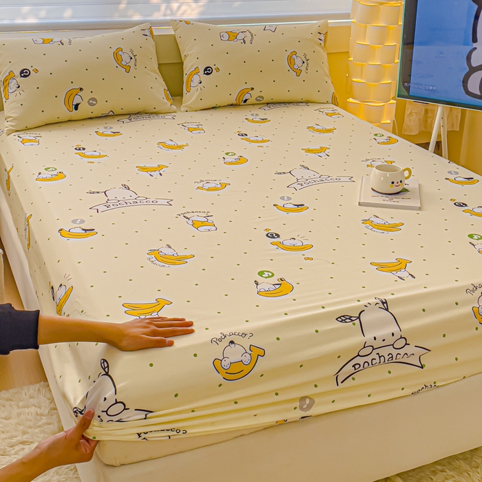 91家纺网 家纺一手货源 找家纺 金丝鸟家纺 2024新款全棉三丽鸥系列床笠 香蕉帕恰狗