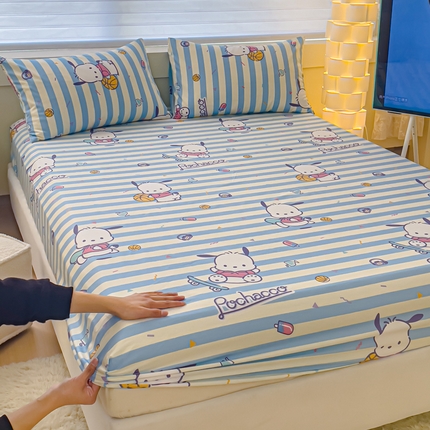 金丝鸟家纺 2024新款全棉三丽鸥系列床笠 条纹滑板狗