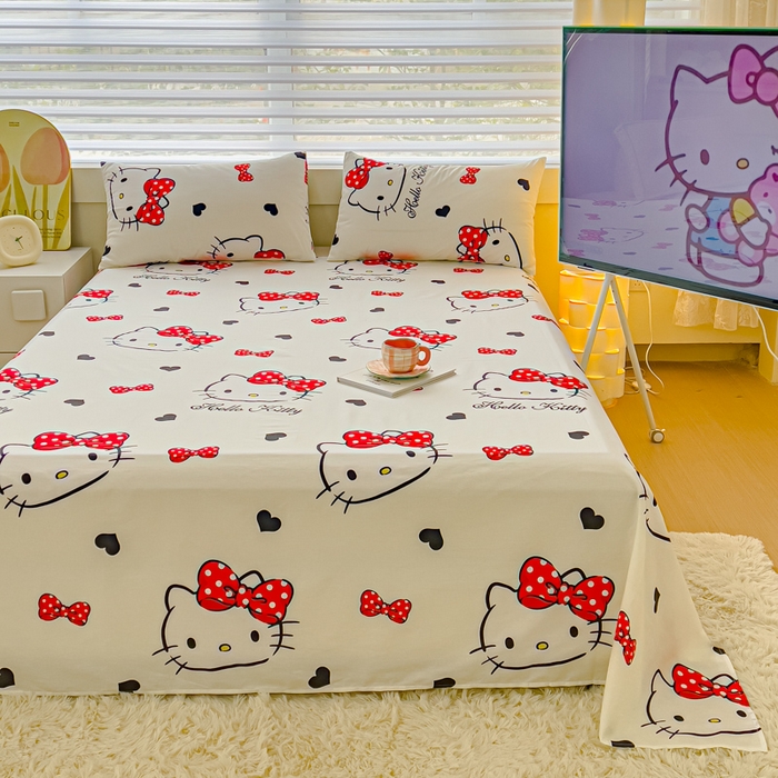 91家纺网 家纺一手货源 找家纺 金丝鸟家纺 2024新款全棉三丽鸥系列床单 大脸kt