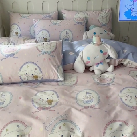 91家纺网 家纺一手货源 找家纺 呗旺鹿 2024新款三丽鸥系列全棉四件套 甜品派对