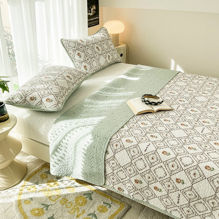 91家纺网 家纺一手货源 找家纺 茉夕家纺 2024新款纯棉斜纹13372双面纯棉床盖 复古玫瑰