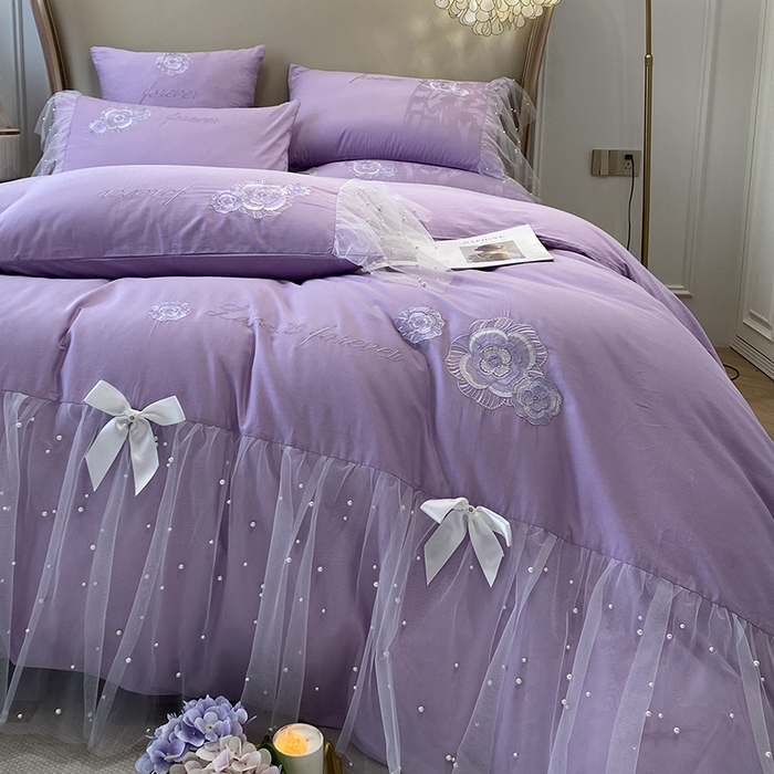 91家纺网 家纺一手货源 找家纺 （总）欧冠家纺 2024新款全棉蕾丝珍珠网纱四件套 丽丽贝尔系列