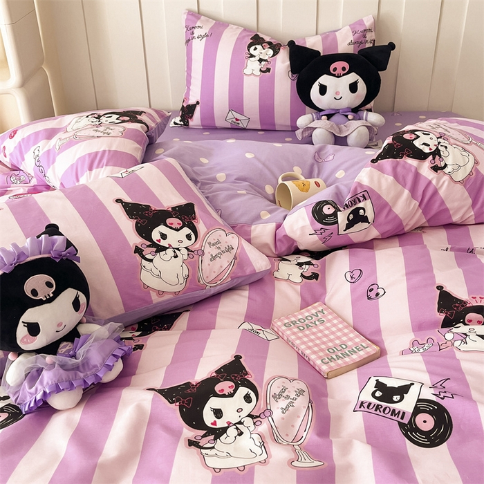 91家纺网 家纺一手货源 找家纺 呗旺鹿 2024新款三丽鸥系列全棉四件套 口红库洛米