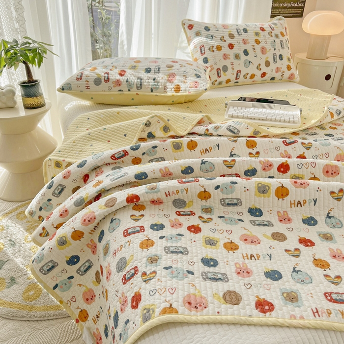 91家纺网 家纺一手货源 找家纺 茉夕家纺 2024新款纯棉斜纹13372双面纯棉床盖 电玩派对