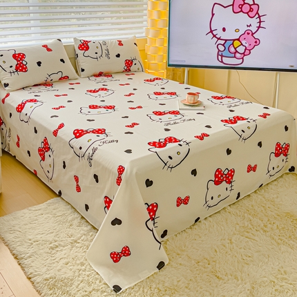 91家纺网 家纺一手货源 找家纺 金丝鸟家纺 2024新款全棉三丽鸥系列床单 大脸kt