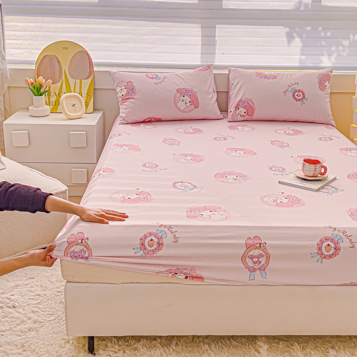 91家纺网 家纺一手货源 找家纺 金丝鸟家纺 2024新款全棉三丽鸥系列床笠 糖果兔