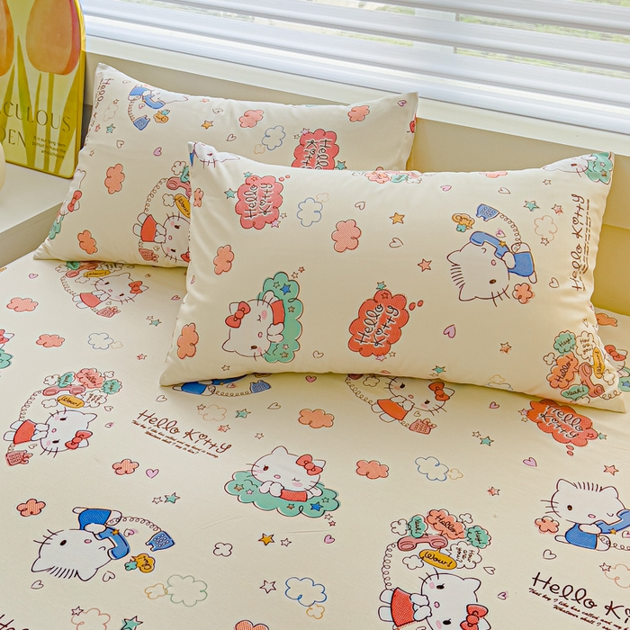 91家纺网 家纺一手货源 找家纺 金丝鸟家纺 2024新款全棉三丽鸥系列床笠 花园kt