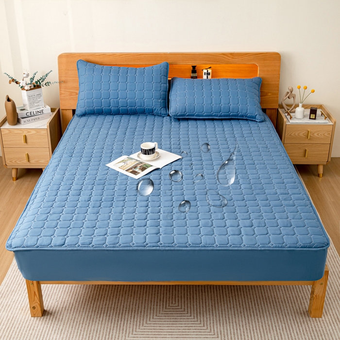 91家纺网 家纺一手货源 找家纺 宇淳国际 2024新款夹棉防水床笠 深蓝