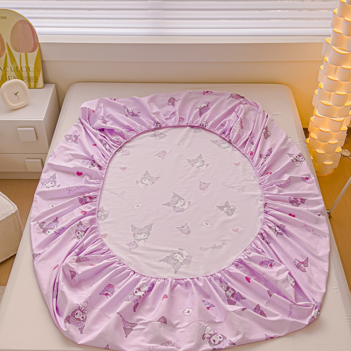 91家纺网 家纺一手货源 找家纺 金丝鸟家纺 2024新款全棉三丽鸥系列床笠 香芋紫库洛米