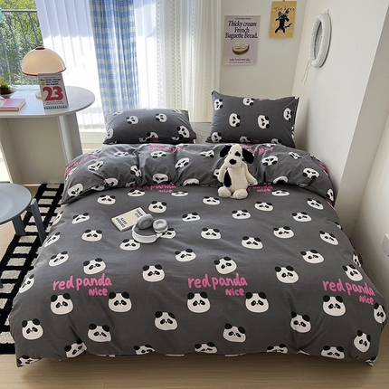 91家纺网 家纺一手货源 找家纺 贝扬思家纺 2024新款水洗云朵棉萌趣卡通系列四件套 萌萌熊猫