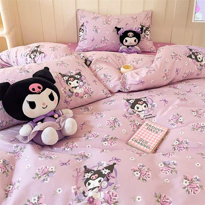 91家纺网 家纺一手货源 找家纺 呗旺鹿 2024新款三丽鸥系列全棉四件套 紫色库洛米