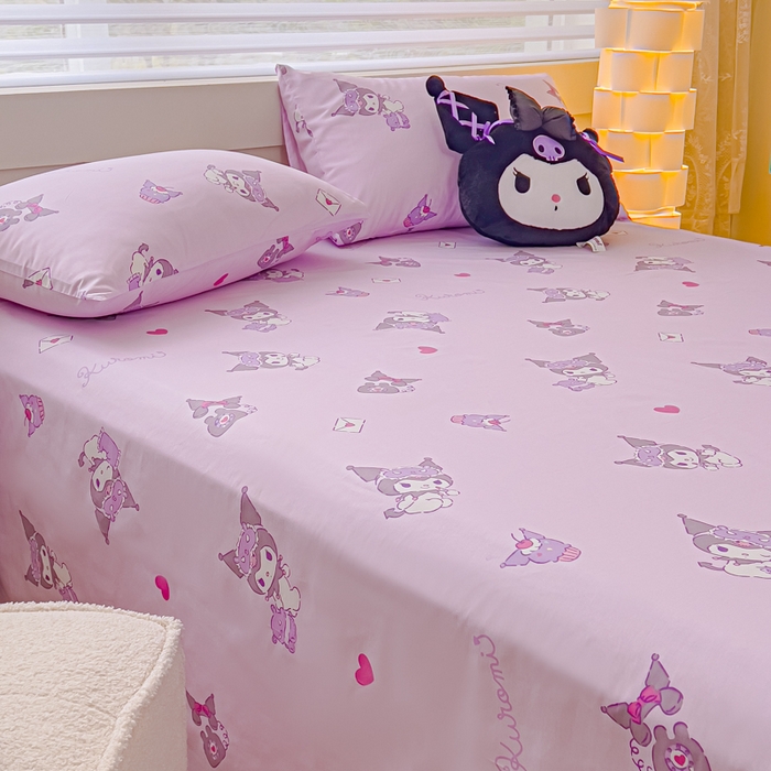 91家纺网 家纺一手货源 找家纺 金丝鸟家纺 2024新款全棉三丽鸥系列床单 香芋紫库洛米